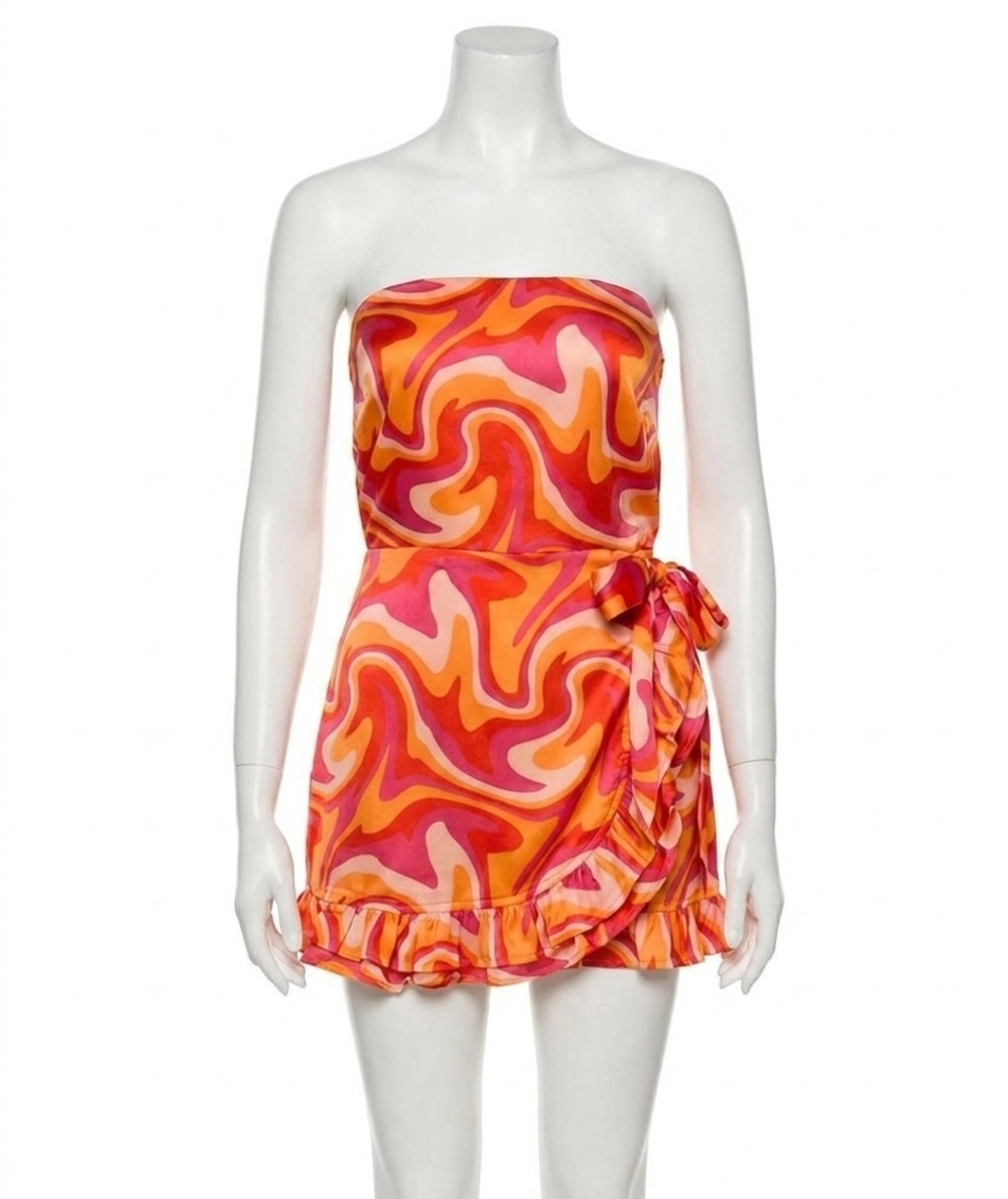 NEW DAY + MOON lizzie ruffled romper in orange multi